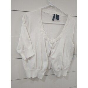 New decisions Women's white cotton blend short sleeves One button cardigan crop